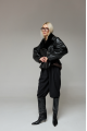 Short black sheepskin bomber jacket made of natural sheepskin